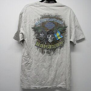 Harley Davidson Bahamas Pirate Skull Flag Heather Gray T Shirt Men's sz Large